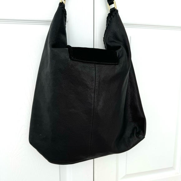 MARGOT Black Leather Suede Fringe Hobo Shoulder Bag Purse - Picture 10 of 11